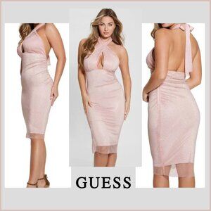 GUESS Pink Rhinestone Halter Midi Dress | Size M